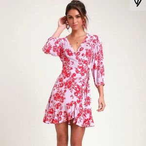 Lulus floral pink wrap dress